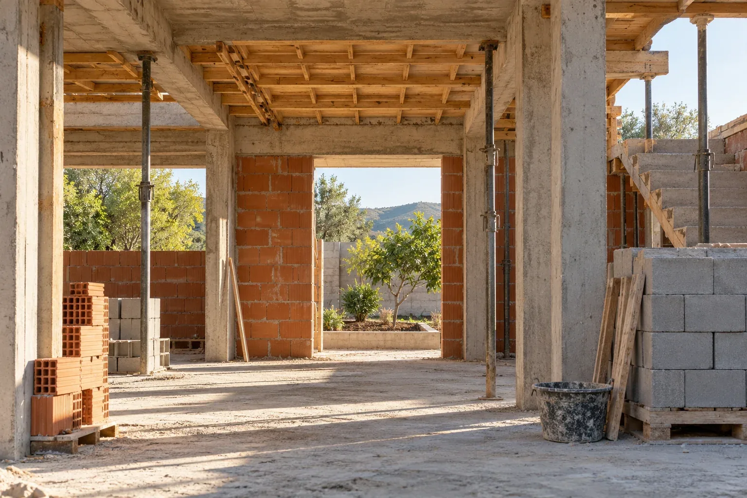 Visualización del avance de una vivienda contemporánea en construcción